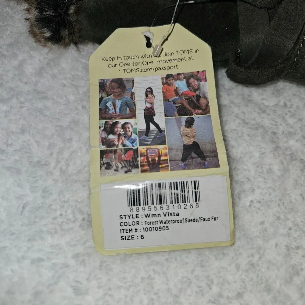 TOM'S Vista Forest Green Suede Winter Boots Fur Lining Size 6 NEW